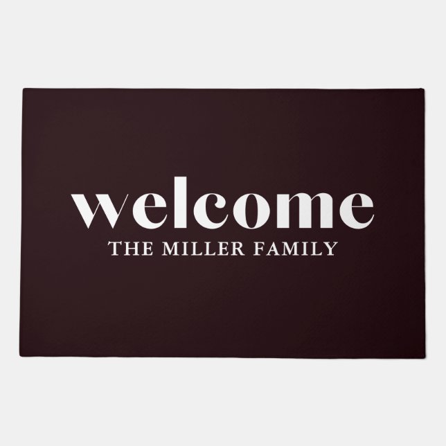  Dark burgundy \ solid  welcome custom family Doormat (Front)