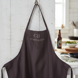 Dark Burgundy Stripes Monogram Wedding Apron