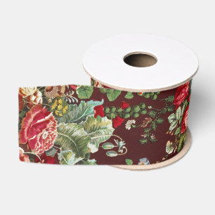 Dark Burgundy Victorian Rose Floral Ribbon Pattern