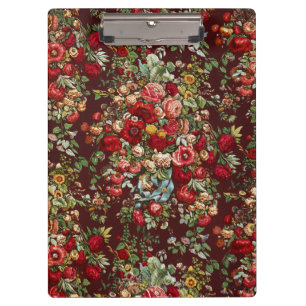 Dark Burgundy Victorian Rose Floral Ribbon Pattern Clipboard