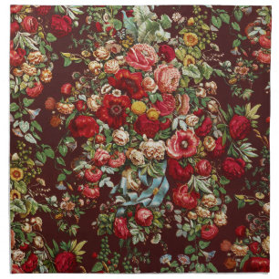 Dark Burgundy Victorian Rose Floral Ribbon Pattern Cloth Napkin