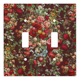 Dark Burgundy Victorian Rose Floral Ribbon Pattern Light Switch Cover