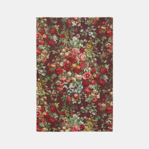 Dark Burgundy Victorian Rose Floral Ribbon Pattern Outdoor Rug