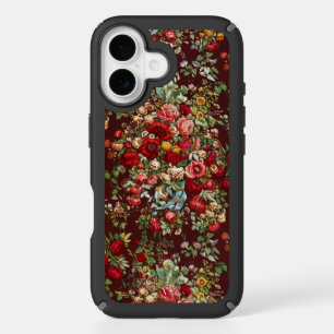 Dark Burgundy Victorian Rose Floral Ribbon Pattern iPhone 16 Case