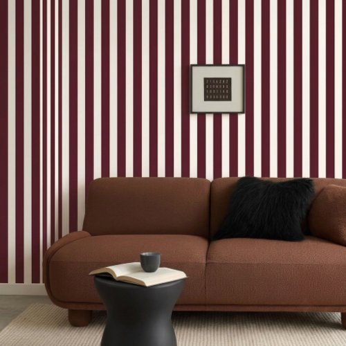 Dark Burgundy Vintage Stripe Peel and Stick Wallpaper