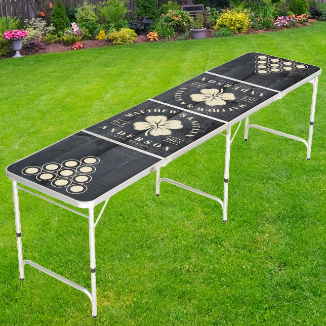 Dark Burnt Wood Irish Lucky Clover Wedding Crest Beer Pong Table (Creator Uploaded)