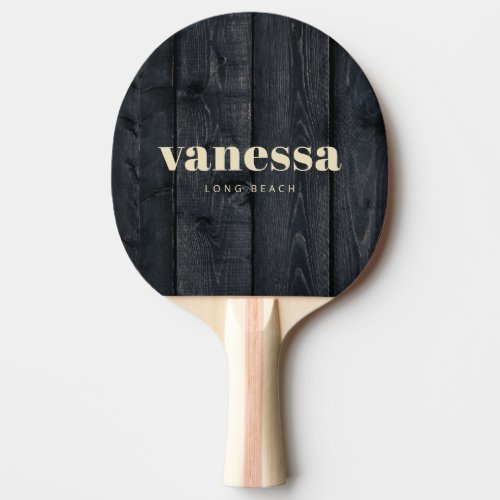 Dark Burnt Wood Minimal Modern Classic Name Ping Pong Paddle