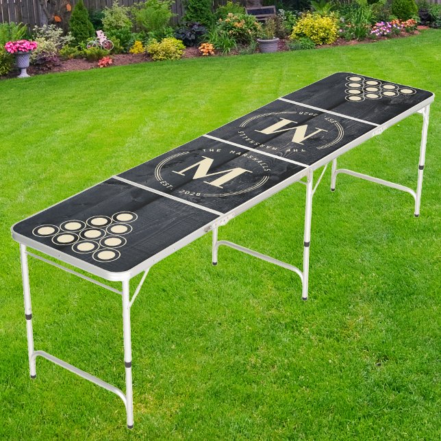 Dark Burnt Wood Modern Circle Monogram Beer Pong Table (Creator Uploaded)