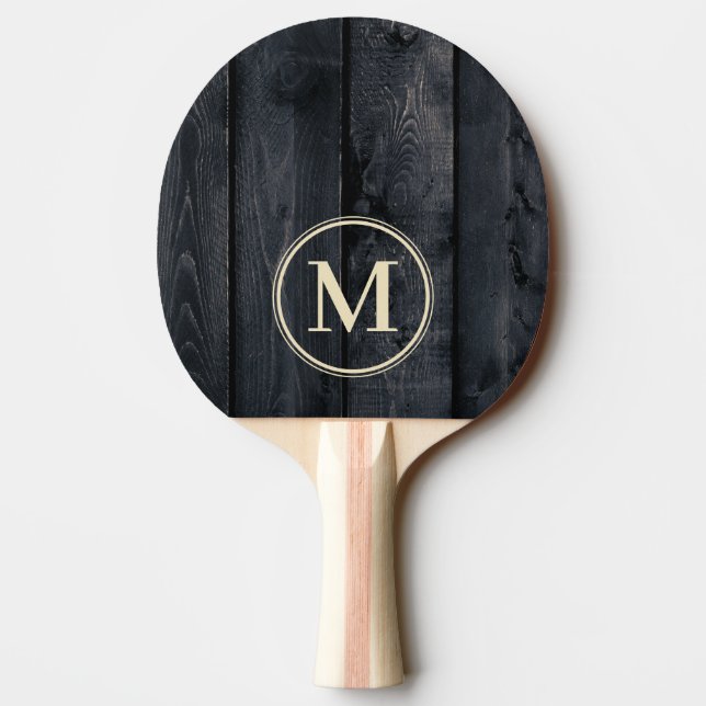 Dark Burnt Wood Monogram Ping Pong Paddle (Back)