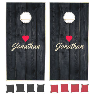 Dark Burnt Wood Vintage Heart Signature Cornhole Set