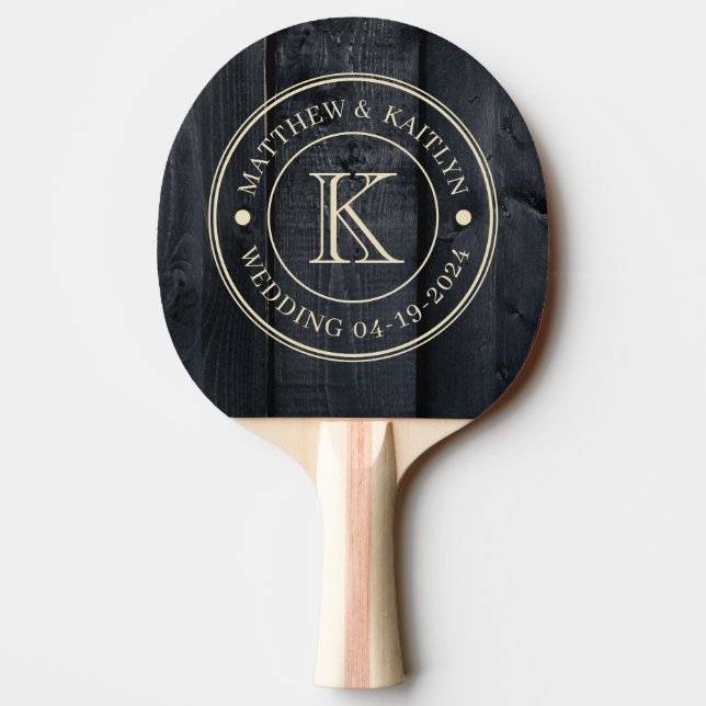 Dark Burnt Wood Wedding Monogram Ping Pong Paddle (Back)