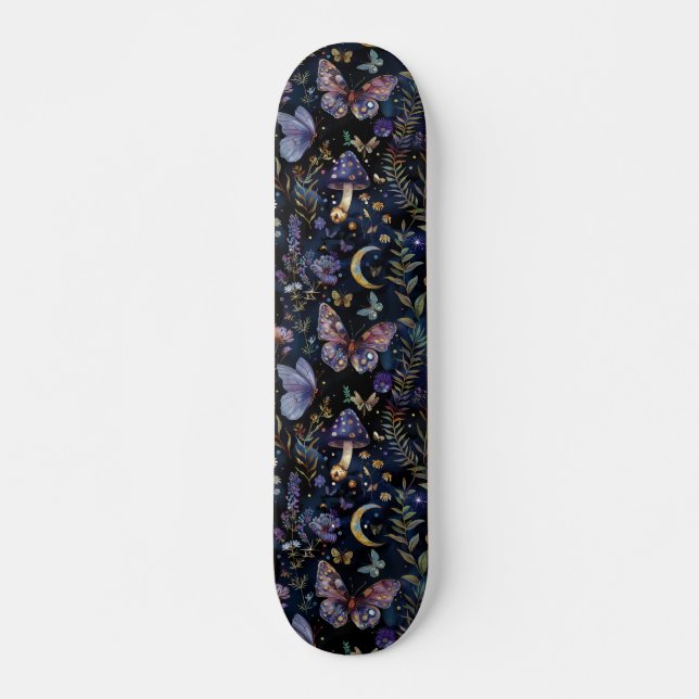 Dark Butterfly Botanical Celestial Skateboard (Front)