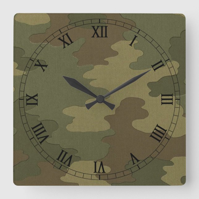 Dark Camouflage Square Roman Numerals Clock (Front)