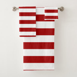 Dark Candy Apple Red and White Stripes Bath Towel Set
