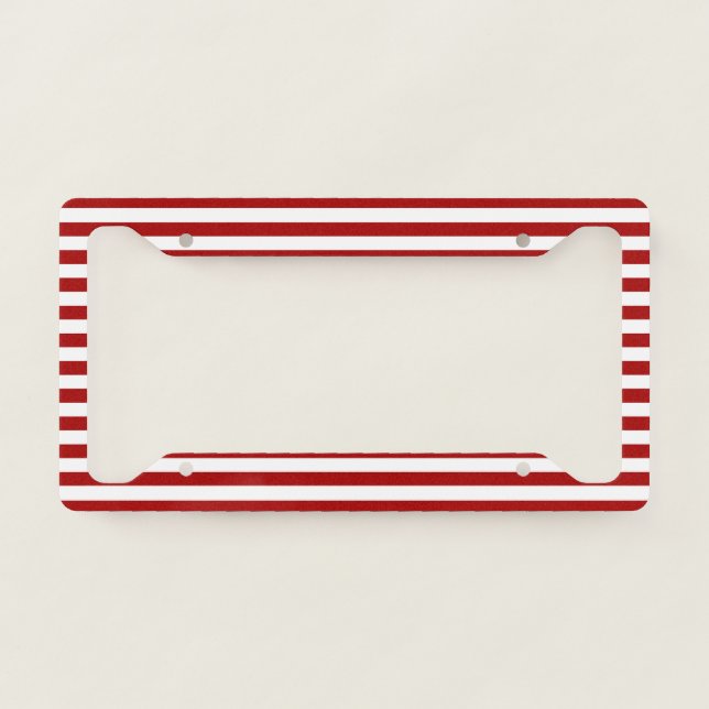 Dark Candy Apple Red and White Stripes License Plate Frame (Front)
