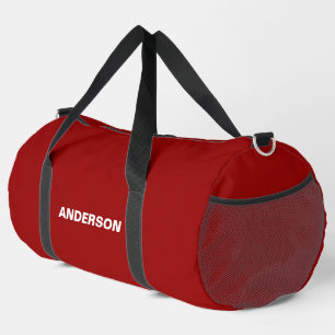 Dark Candy Apple Red Solid Color Custom name  Duffle Bag