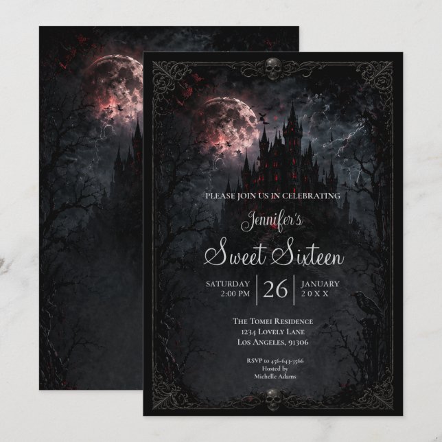 Dark Castle Gothic Sweet 16 Invitation (Front/Back)