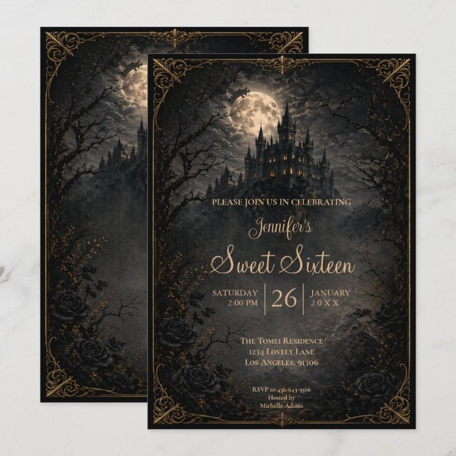 Dark Castle Gothic Sweet 16 Invitation (Front/Back)