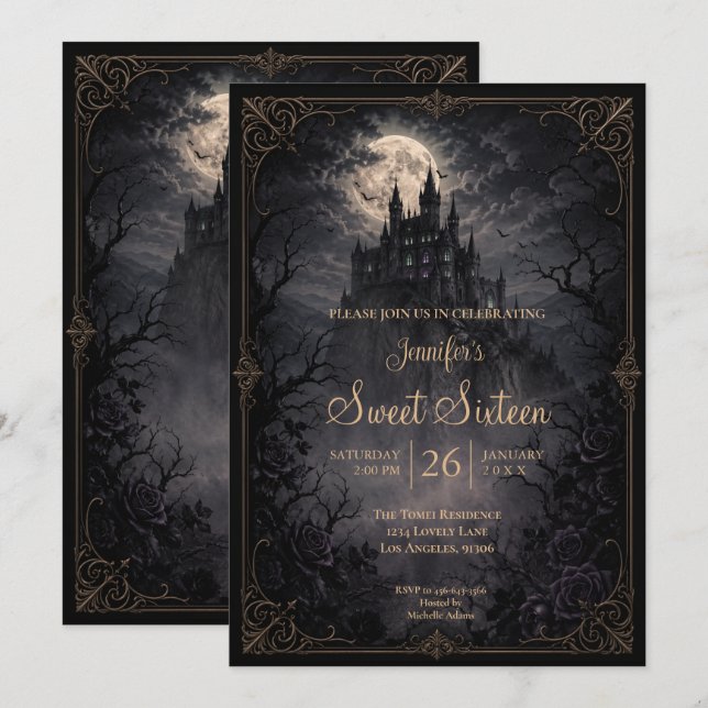 Dark Castle Gothic Sweet 16 Invitation (Front/Back)