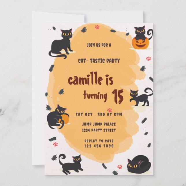  Dark cat birthday party invitation  (Front)