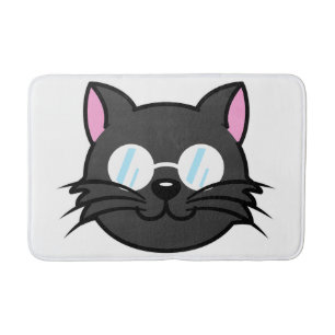Dark Cat Black Cat Gray Cat Wearing Glasses Bath Mat