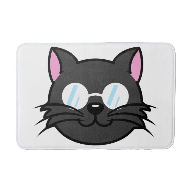 Dark Cat Black Cat Gray Cat Wearing Glasses Bath Mat (Front)
