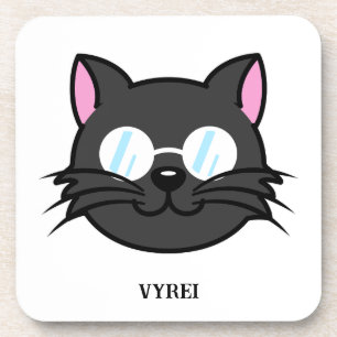 Dark Cat Black Cat Gray Cat Wearing Glasses Beverage Coaster