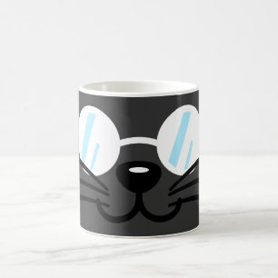 Dark Cat Black Cat Gray Cat Wearing Glasses Coffee Mug