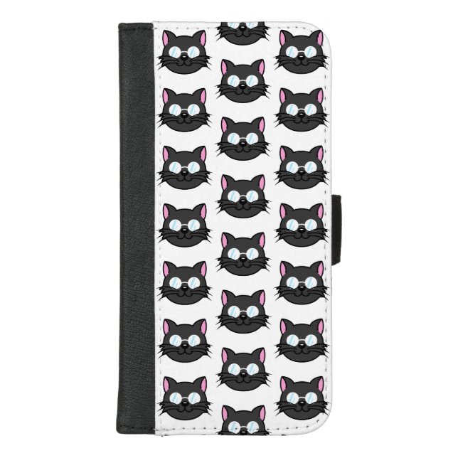 Dark Cat Black Cat Gray Cat Wearing Glasses iPhone Wallet Case (Front)