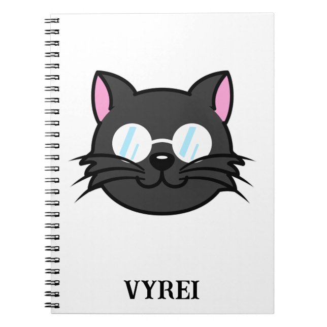 Dark Cat Black Cat Gray Cat Wearing Glasses Notebook (Front)