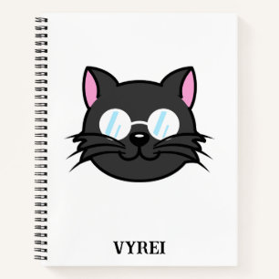 Dark Cat Black Cat Gray Cat Wearing Glasses Notebook