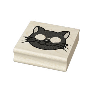 Dark Cat Black Cat Gray Cat Wearing Glasses Rubber Stamp
