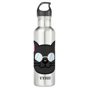 Dark Cat Black Cat Gray Cat Wearing Glasses Stainless Steel Water Bottle