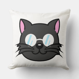 Dark Cat Black Cat Gray Cat Wearing Glasses Throw Pillow