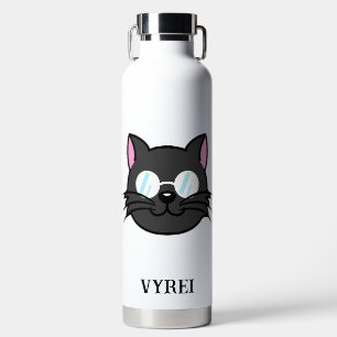 Dark Cat Black Cat Gray Cat Wearing Glasses Water Bottle