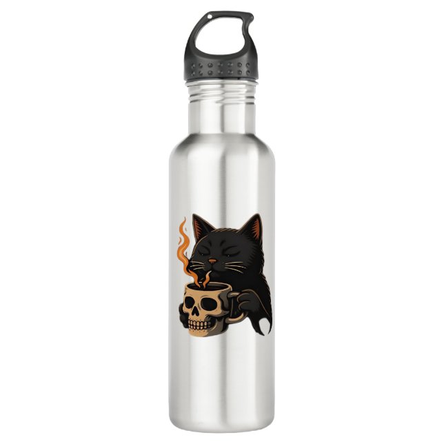 Dark Cat Coffee With Skull Mug Oversized T-Shirt (Front)