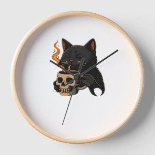 Dark Cat Coffee With Skull Mug Oversized T-Shirt Clock