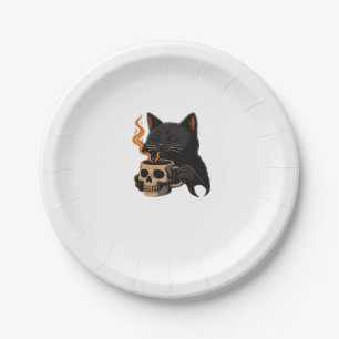 Dark Cat Coffee With Skull Mug Oversized T-Shirt Paper Plates
