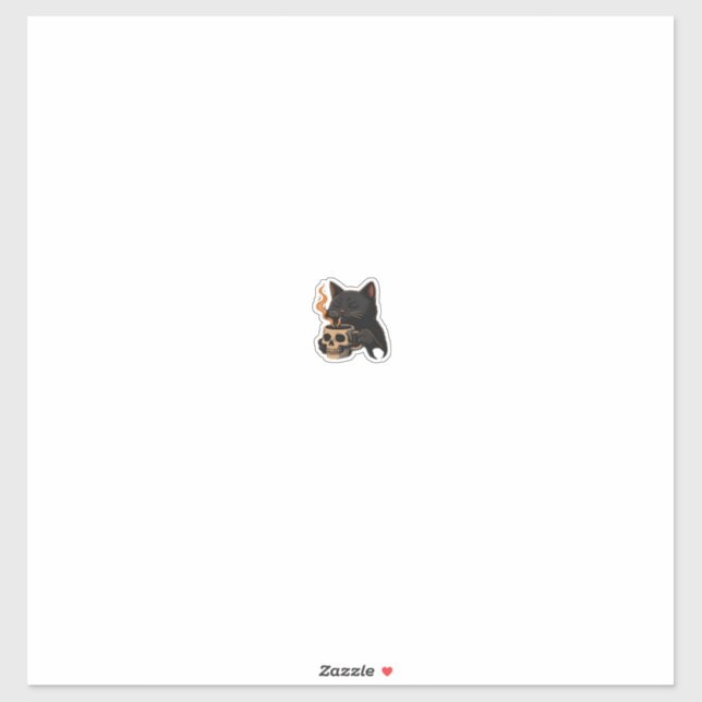 Dark Cat Coffee With Skull Mug Oversized T-Shirt Sticker (Sheet)