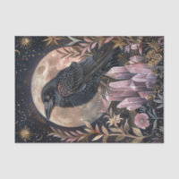 Dark Celestial Floral Raven & Crystals Decoupage