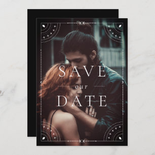 Dark Celestial Moon & Stars Save Date Invitation