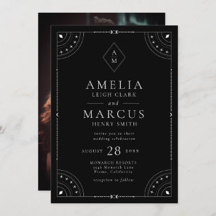 Dark Celestial Moon & Stars Wedding Invitation