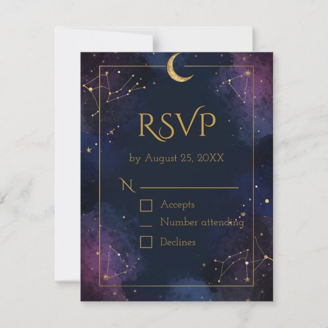  Dark Celestial RSVP Card | Purple & Navy Clouds (Front)