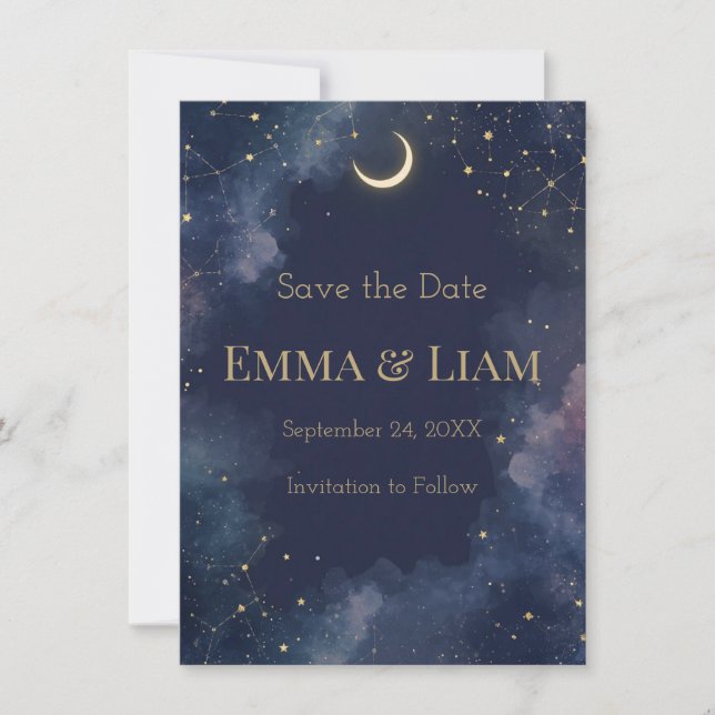 Dark Celestial Save the Date | Crescent Moon (Front)