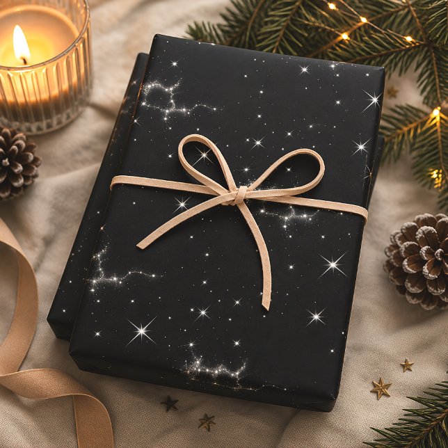 Dark Celestial Silver Constellation Stars Wrapping Paper Sheets (Creator Uploaded)
