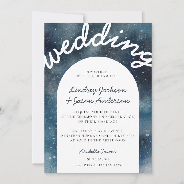 Dark Celestial Stars Bohemian Rustic Wedding Invitation (Front)