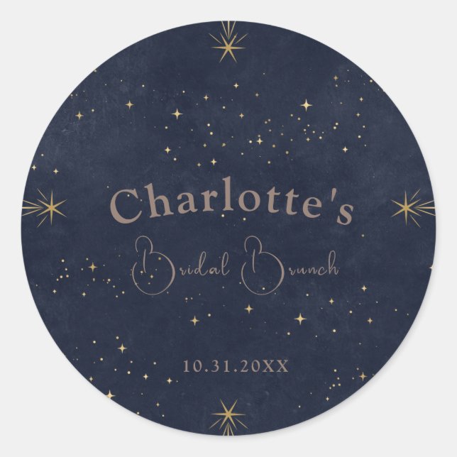 Dark Celestial Sun and Moon Bridal Brunch Shower Classic Round Sticker (Front)
