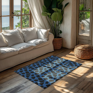 Dark Cerulean Blue - Abstract Stones Pattern Rug