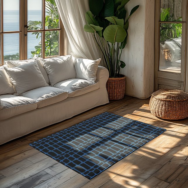 Dark Cerulean Blue - Black Crocodile Pattern Rug (Creator Uploaded)