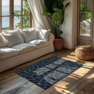 Dark Cerulean Blue - Black Mosaic Pattern Rug